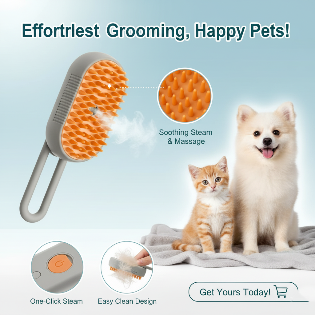 One-Touch Grooming & Hair Removal Tool PetSpa Steam Brush - Bemartello.in