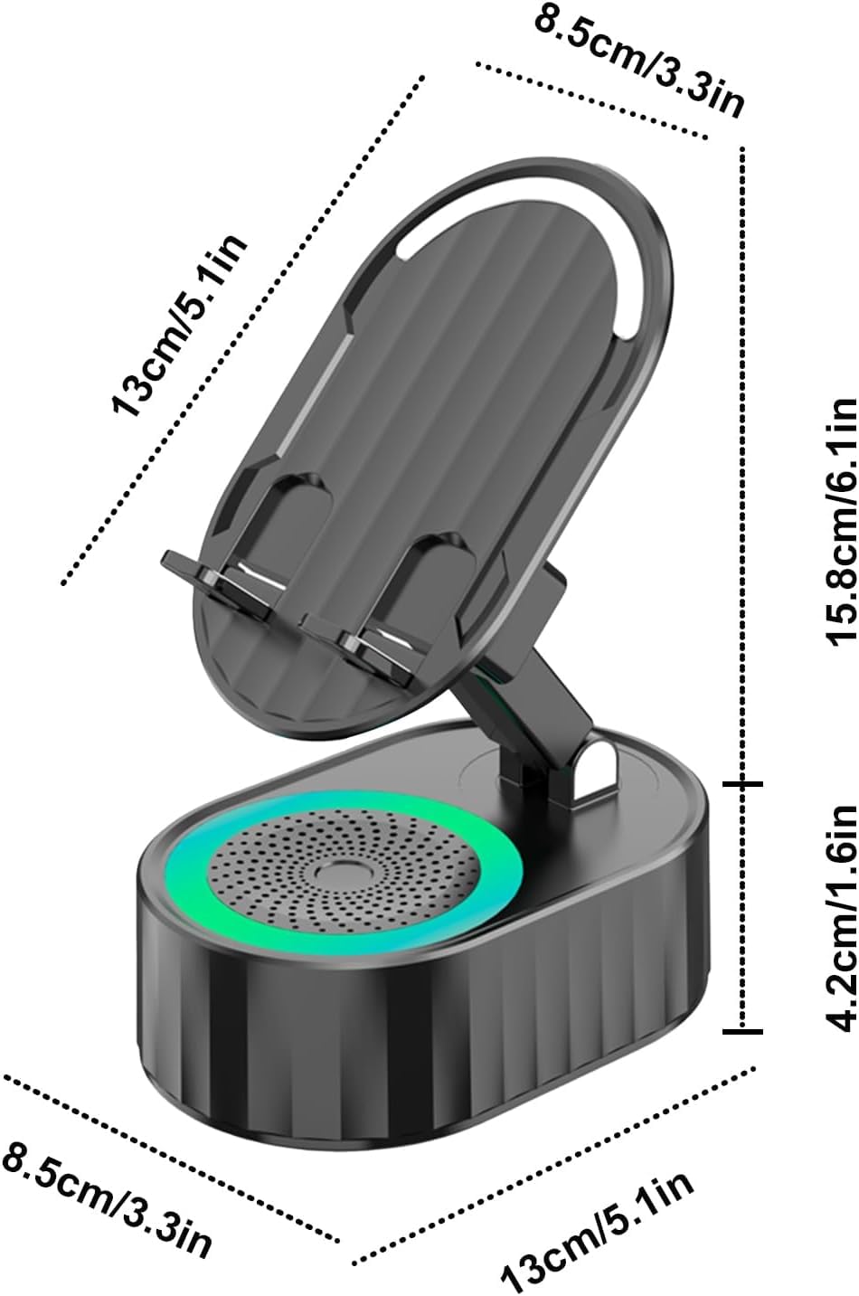 3-in-1 Wireless Speaker Phone Stand Power Bank – Foldable 300° Holder with RGB Light