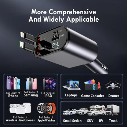Next-Gen 120W Car Charger with Retractable Cables – All-in-One - Bemartello.in