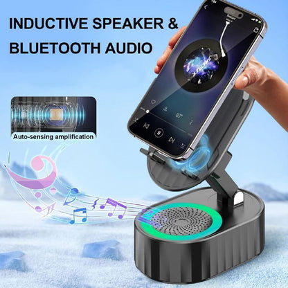 3-in-1 Wireless Speaker Phone Stand Power Bank – Foldable 300° Holder with RGB Light