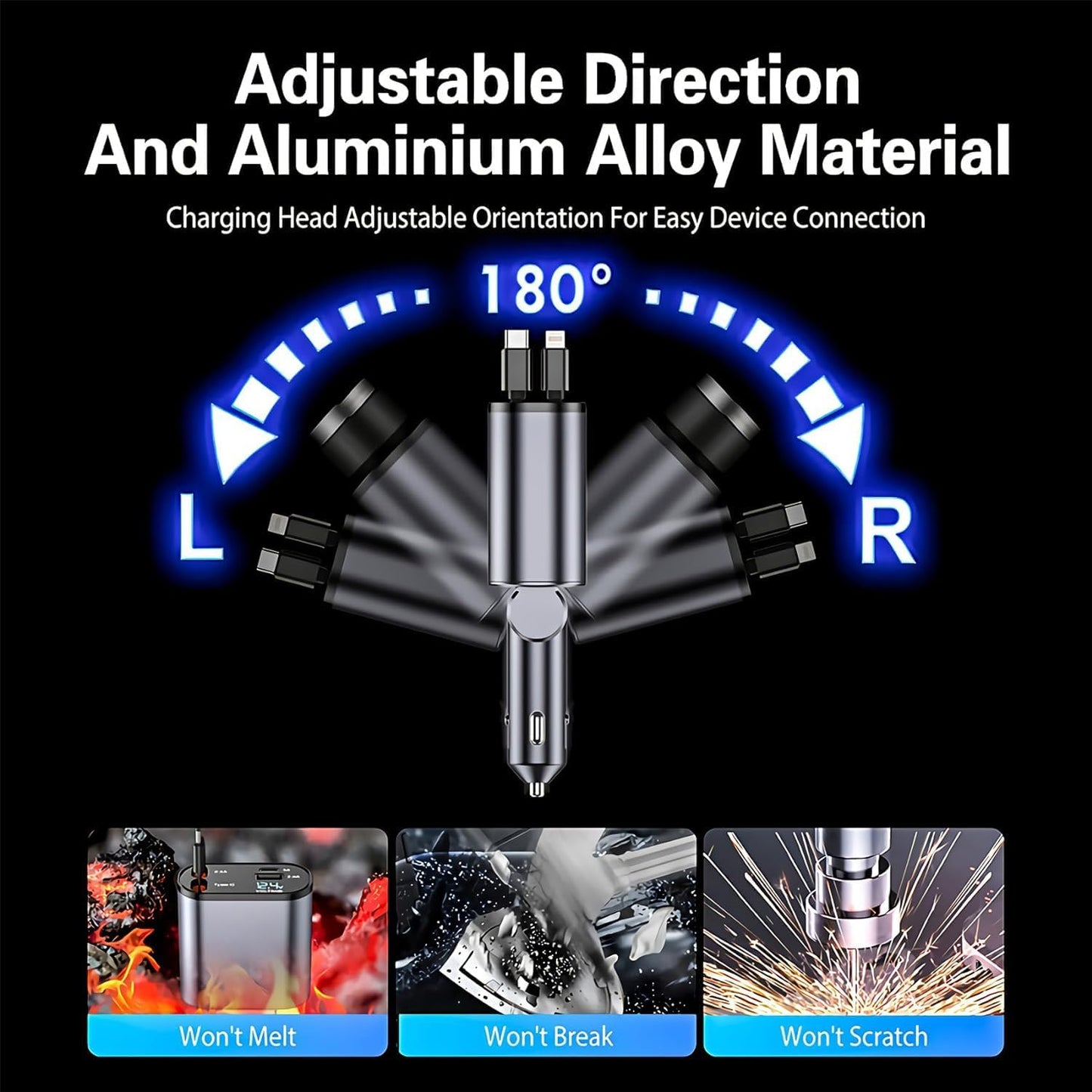 Next-Gen 120W Car Charger with Retractable Cables – All-in-One - Bemartello.in