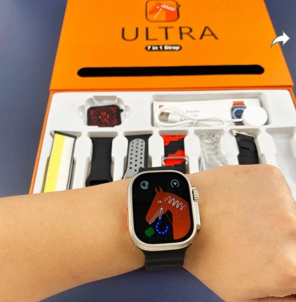 HL STRIKES 7 in 1 combo ultra smart watch T800 silver smart watch - Bemartello.in