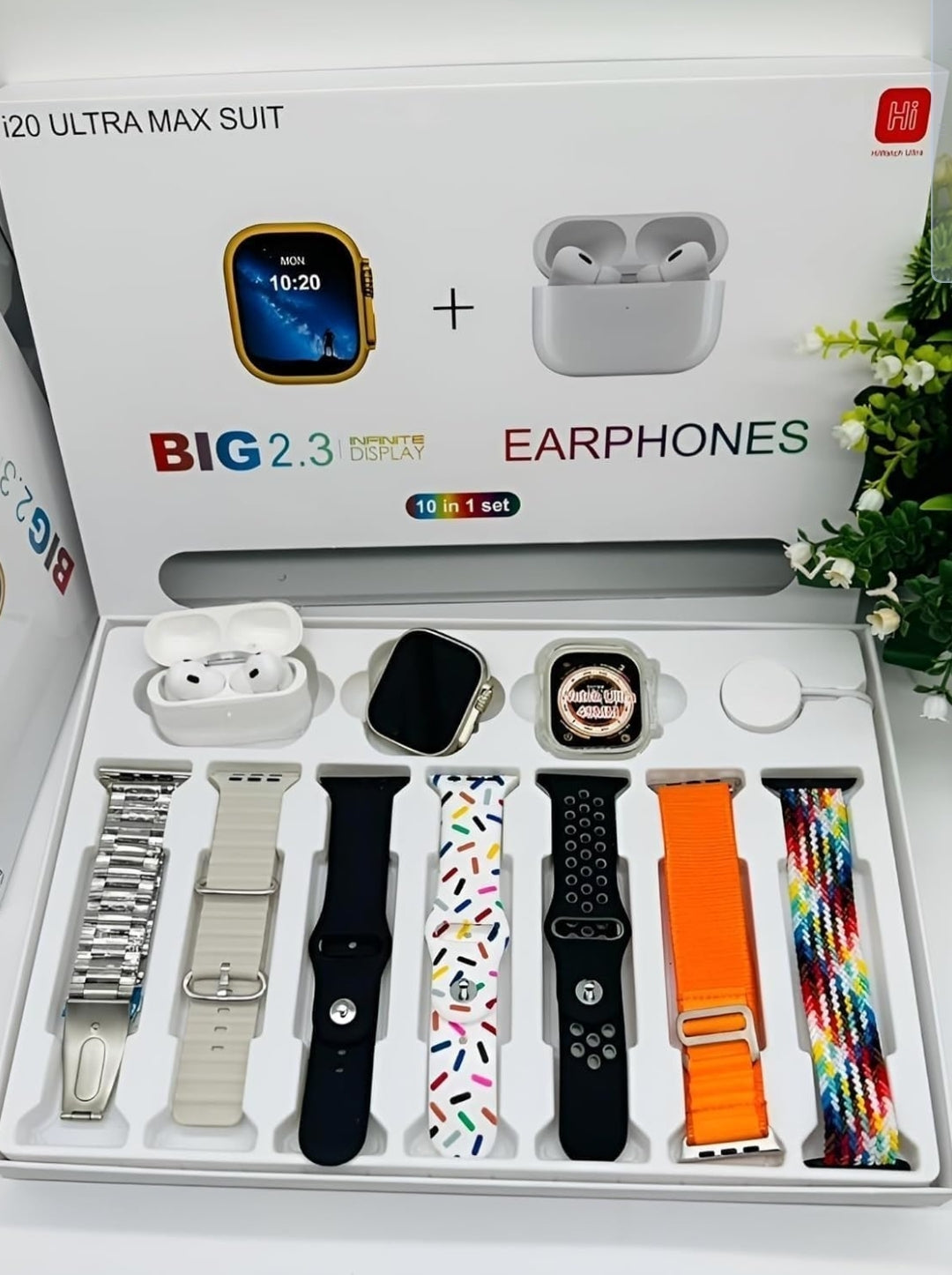 esportic (10 in 1 Set i20 Ultra MAX Suit SmartWatch + ear buds Pro with Transparent Screen Guard Watch with Seven Decorated Straps,Fitness & Outdoor, Health & Medical, Watchphone,(7 Multicolor Straps) - Bemartello.in