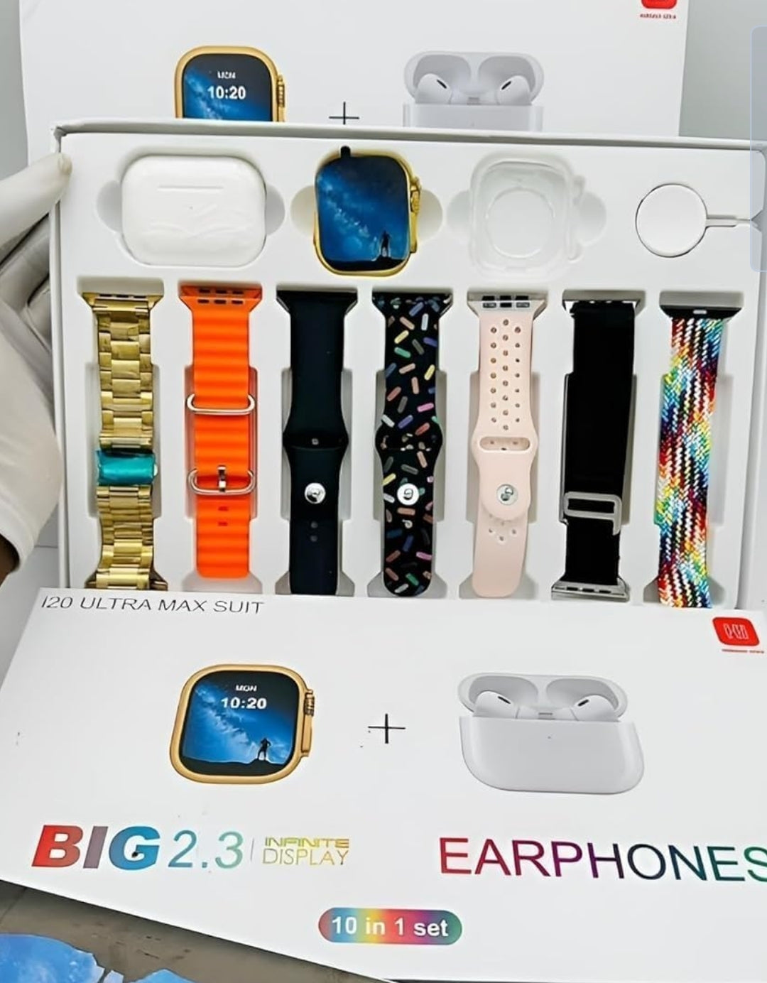 esportic (10 in 1 Set i20 Ultra MAX Suit SmartWatch + ear buds Pro with Transparent Screen Guard Watch with Seven Decorated Straps,Fitness & Outdoor, Health & Medical, Watchphone,(7 Multicolor Straps) - Bemartello.in