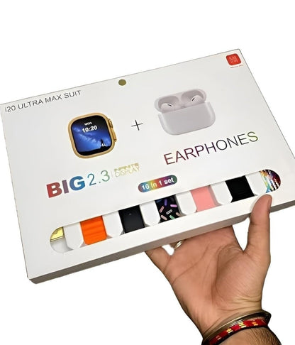 esportic (10 in 1 Set i20 Ultra MAX Suit SmartWatch + ear buds Pro with Transparent Screen Guard Watch with Seven Decorated Straps,Fitness & Outdoor, Health & Medical, Watchphone,(7 Multicolor Straps) - Bemartello.in