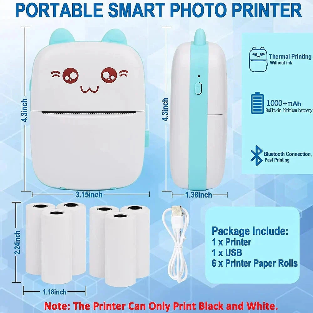 Mini Portable Thermal Printer Wireless Bluetooth Printer - Bemartello.in